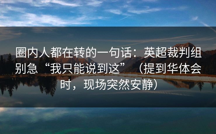 圈内人都在转的一句话：英超裁判组别急“我只能说到这”（提到华体会时，现场突然安静）