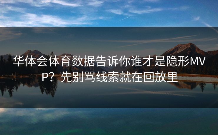华体会体育数据告诉你谁才是隐形MVP？先别骂线索就在回放里