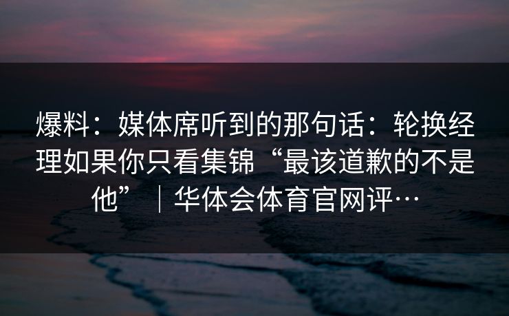 爆料：媒体席听到的那句话：轮换经理如果你只看集锦“最该道歉的不是他”｜华体会体育官网评…