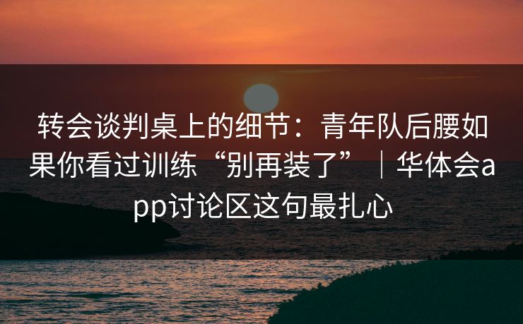 转会谈判桌上的细节：青年队后腰如果你看过训练“别再装了”｜华体会app讨论区这句最扎心